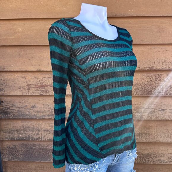 AB Studio Green & Black Striped Long-Sleeve Knit Top Size M - Picture 5 of 9